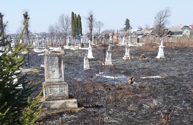 Випалений цвинтар і обгорілі хрести: через підпал трави на Стрийщині зайнялось кладовище