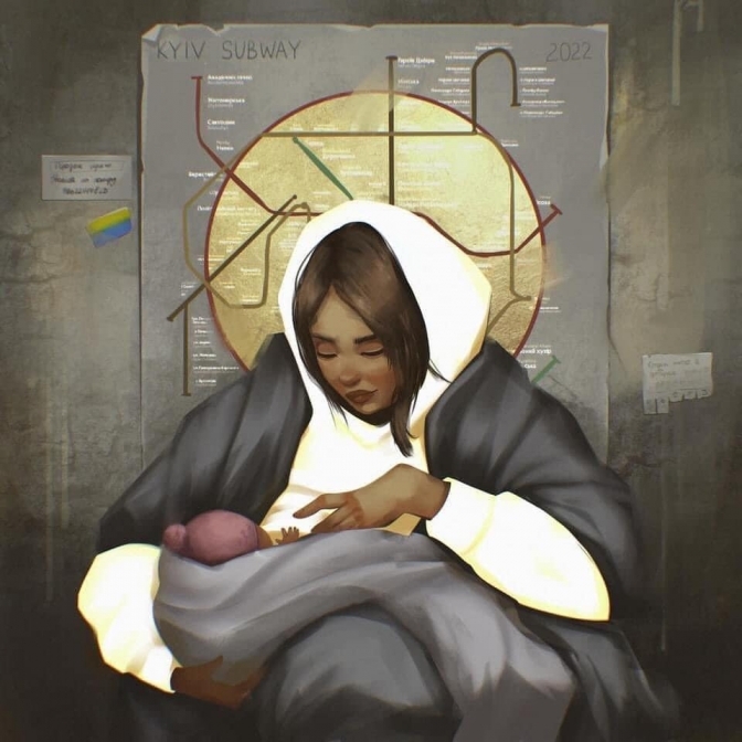 «Київська Мадонна»: жінку із немовлям в метро намалювали в італійському храмі