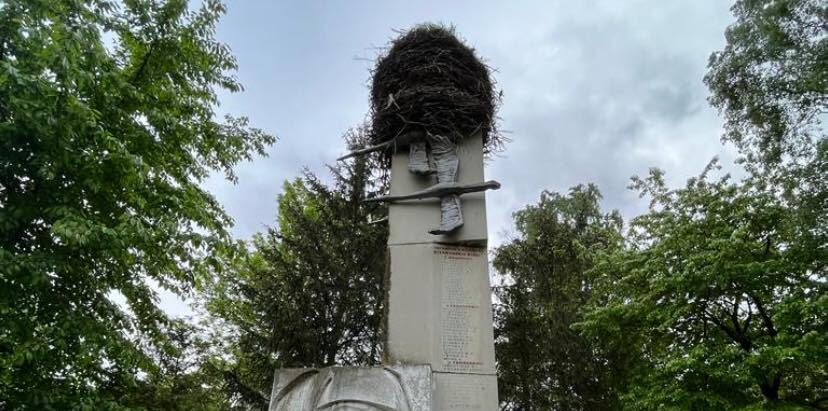 На Львівщині лелеки врятували радянський пам’ятник від руйнування