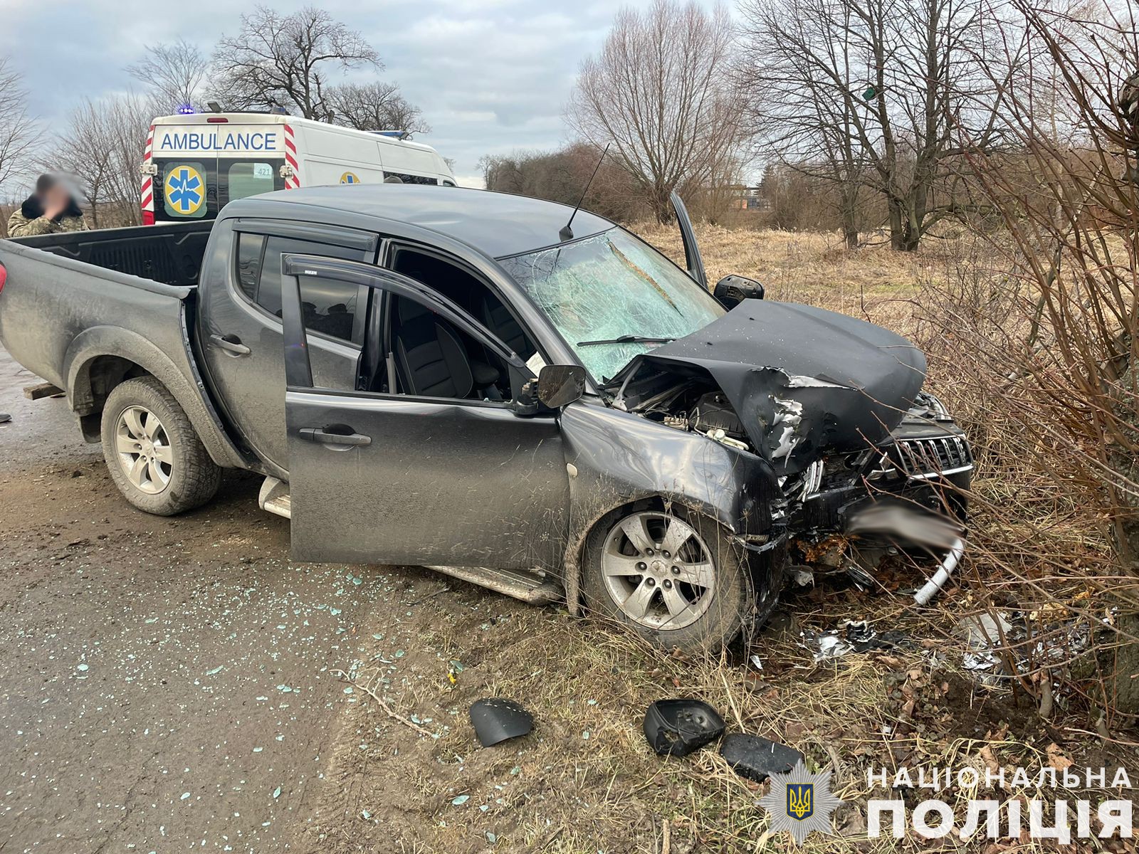 На Самбірщині водій пікапу злетів з дороги і врізався в дерево