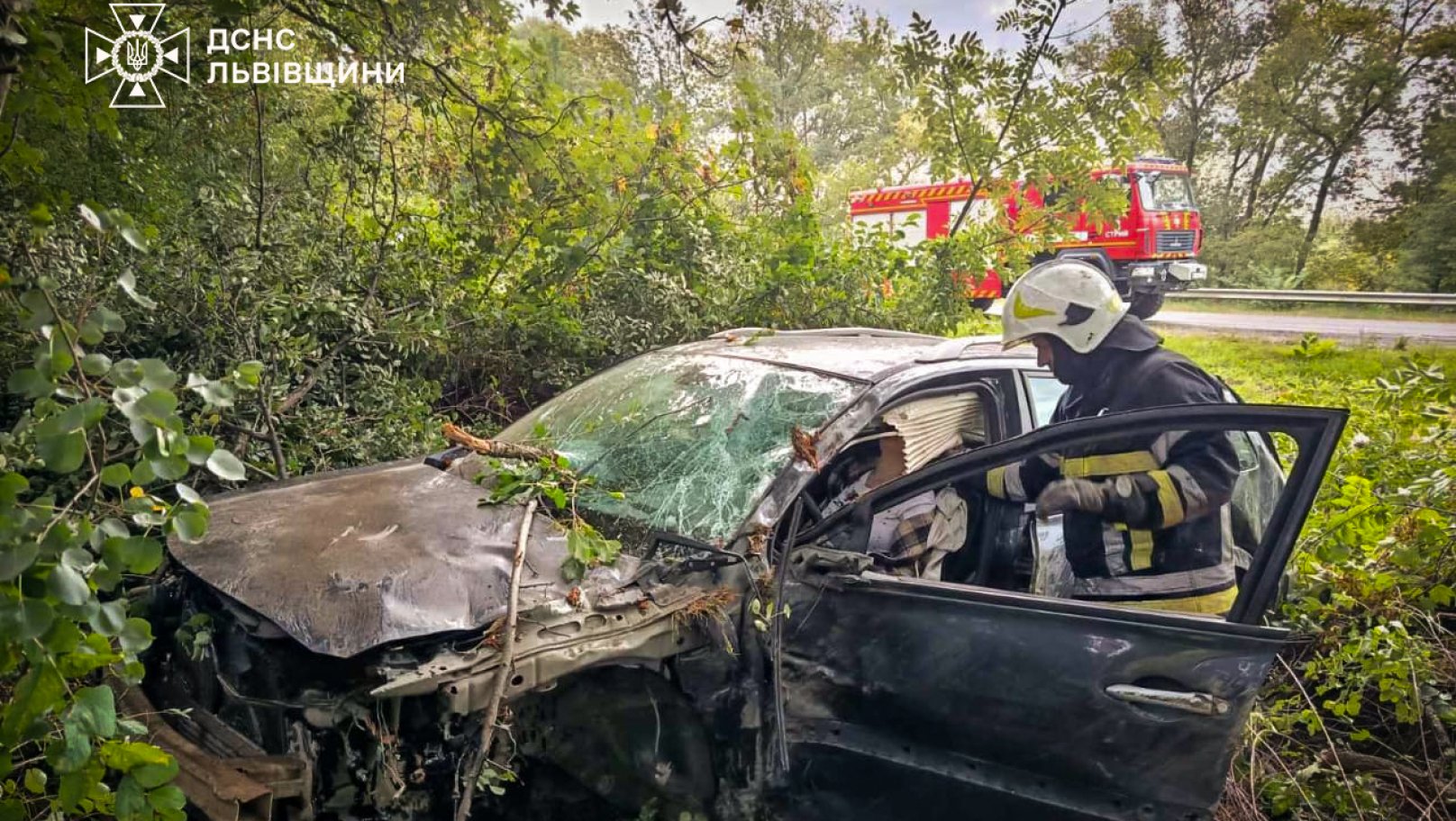 На Львівщині рятувальники випадково опинилися на місці аварії та витягли жінку із затиснутого авто
