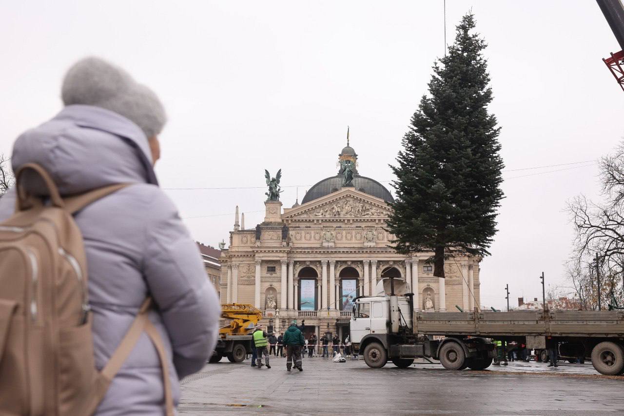 На площі перед Оперним театром у Львові встановили головну різдвяну ялинку (ФОТО)