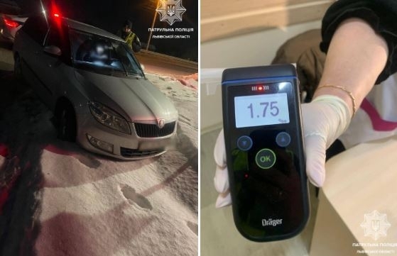 На трасі Львів — Краковець патрульні виявили п’яного водія, що застряг у снігу